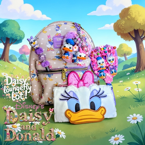 Loungefly Disney Donald Duck & Daisy Duck Backpack Cardholder CharmMirror&Pen